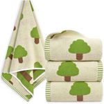 Jacquotha Green Hand Towels Set of 4 with Mini Tree Pattern, Cotton Hand Towel for Bathroom and Kitchen, Cute for Kids Adults Home Decor, 13x29 Inches