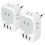 European Travel Plug Adapter 2 Pack, TESSAN Type C Travel Adapter with 4 AC Outlets 3 USB, International Plug Adapter with USB C for Canada/US to Most of Europe Italy Spain France Germany