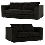 3+2 Seater Sofa - Jumbo Cord Sofas for Living Room with Thick Luxury Fixed back rest Cushioning | Sectional Couches Lounge Sofa Black