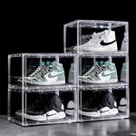 Aysis Multipurpose 5 Pack Sneaker Containers Bins,Clear Plastic Stackable Shoe Organizer For Closet,Space Saving Foldable Shoe Sneaker Containers Bins Holders (Pack Of 5,White Transparent)