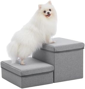 Dog Stairs, DREAMSOULE 2-Step Extra Wide Foldable Pet Steps with Storage, Pet Ramp Pet Ladder Best for Small to Large Pets (Grey)