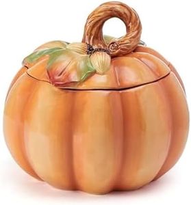 Fitz and Floyd Fall Harvest Pumpkin Cookie Jar Ceramic Figurine, 8 inch