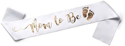 OLILLY Perfect White and Gold Mom to Be Sash - Enjoy Your Baby Shower (White and Gold)