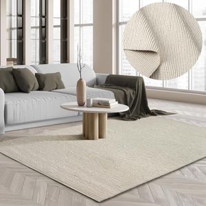 the carpet Premium Wool Tapis tissé à la Main en Fibre Naturelle Style élégant Tissage Plat Crème, 200 x 290 cm