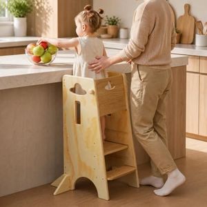 COSYLAND Toddler Standing Tower Kitchen Stool Adjustable Toddler Tower | Super Stable Toddler Kitchen Tower Helper, 3 Levels Adjustable Wooden Learning Tower for Kids (All Natural)