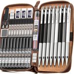 Nicpro 38PCS Art Mechanical Pencils Set in Leather Case, 3 PCS Metal Drafting Pencil 0.5, 0.7, 0.9 mm & 5 PCS 2mm Lead Holder (6B 4B 2B HB 2H 4H Colors) For Sketching Drawing With 20 Tube Lead Refills