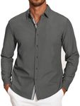 COOFANDY Men's Chambray Shirts Long Sleeve Button Down Shirts for Men, Dark Grey, Large