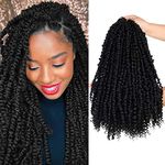 Pre-twisted Passion Twists Synthetic Crochet Braids 48 Strands Black Pre-looped Spring Bomb Crochet Hair Extensions Fiber Fluffy Curly Twist Braiding Hair (18", #1B)