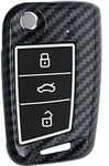 JVCV® Hard Case Key Cover Compatible with Skoda Slavia Kushaq Taigun Tiguan Virtus Octavia Kodiaq Superb T ROC Folding Key (Carbon Black)