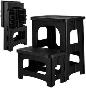 Folding 2-Step Stool, 8" 17" Non-Slip Collapsible Step Stools, Bedside Stepstools, Hold up to 300 lbs, Portable Folding Step Stools for Adults for Kitchen Home Toilet Bedroom Office RV (Black)