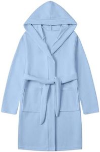 Umeyda Boys Girls Hooded Robe Kids Soft Waffle Cotton Robes Spa Bathrobe Pajamas Sleepwear, Light Blue, 7-8 Years
