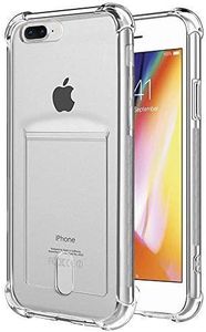 ANHONG iPhone 7 Plus / 8 Plus Clear Case with Card Holder, [Slim Fit][Wireless Charger Compatible] Protective Soft TPU Shock-Absorbing Bumper Case with Soft Screen Protector