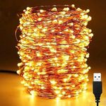 XERGY 20 Meter 200 LED's Waterproof Fairy Decorative Stary String Light - 1 M USB Powered (Copper Wires) Warm White - Home DIY NYE Decoration Lights Diwali Lights for Home Decoration (Pack of 5)