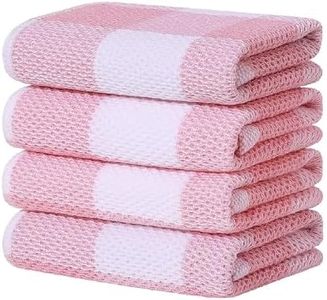 Homaxy 100% Cotton Waffle Weave Check Plaid Kitchen Towels, 13 x 28 Inches, Super Soft and Absorbent Dish Towels for Drying Dishes, 4-Pack, White & Pink