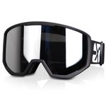 EXP VISION Ski Goggles, Anti fog Snow Snowboard Goggle OTG Dual lens with 100% UV400 Protection for Men Women (Black Frame-Silver Lens)