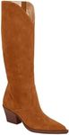 Coutgo Womens Wide Calf Cowboy Boots Suede Knee High Chunky Heel Pointed Toe Western Cowgirl Boots, Brown, Size 8.5