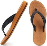 ONCAI Flip Flops For Women Yoga Mat Non-Slip Womens Flip Flops Sandals Summer Beach Slippers With Arch Support Slip On Lightweight EVA Sole Khaki/Black Size 7
