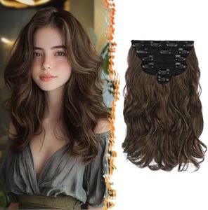 BARSDAR Ondulado Clip en Extensiones de Cabello, 6 Piezas Corta Ondulado Extensión de Pelo Clip en 30cm Marrón Cabello Extensiones Natural Sintética Clip en Postizos para Mujeres - Marrón