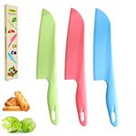 Professional Lettuce Knife to Prevent Browning, 11" Plastic Kitchen Knife for Veggies, Fruit, Bread, Cake, Salad, No BPA Chef Knife for Cooking and Cutting - Safe & Durable Nylon Knife Set, 3 Pieces