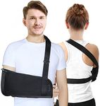 HKJD Arm Sling Shoulder with Back Belt, Men & Women Shoulder Immobilizer Stabilizer for Elbow, Lightweight Arm Support Brace Strap for Broken Fractured(Black,Medium)