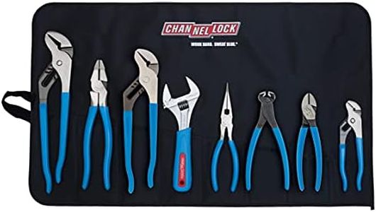 Channellock TOOL ROLL-8 8 Piece Professional Pliers Set w/ Tool Roll | Fast Release Vinyl Pouch Features Long Nose, Diagonal Cutter, Linemen's, End Cutting , Adj Wrench & Tongue and Groove (3) , Blue