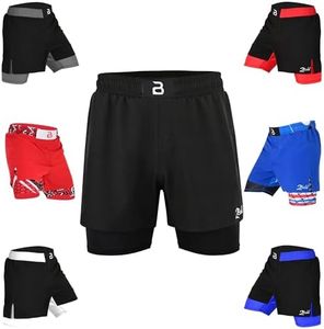 2BOLD MMA Shorts Men’s BJJ, Grappling, JIU-Jitsu, NO-GI Cross Training, Built in Compression Running Shorts (US, Alpha, Large, Regular, Regular, Black)
