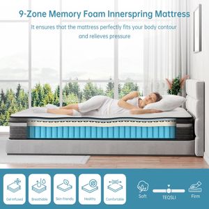 TeQsli King Hybrid Mattress – 10 Inch Memory Foam and Pocket Spring