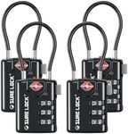 SURE LOCK TSA Compatible Travel Luggage Locks, Inspection Indicator, Easy Read Dials TSA Approved with Zinc Alloy Black 4 Pack
