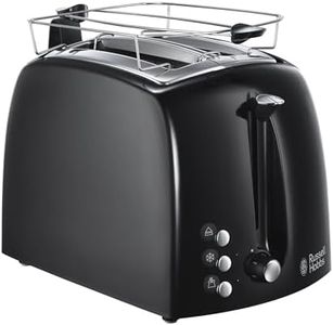 Russell Hobbs Tostadora Textures Plus - 2 Ranuras Cortas y Anchas, Tostador para 2 Rebanadas, Bandeja Recogemigas, Calientapanecillos, Función Cancelar y Descongelar, Negro - 22601-56