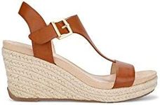 Kenneth Cole REACTION Women's T-Strap Wedge Sandal, Tan, 7 M US