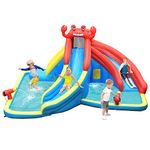 COSTWAY Inflatable Water Slide, Kids Bounce House with Climbing Wall, Splash Pool & Water Cannon, Outdoor Summer Blow Up Activity Center for Kids (Crab)