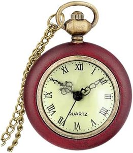 Fogitbok Retro Wood Mens Pocket Watches for Men with Chains, See Through Analog Pocketwatch for Women Easy to Read Gifts for Him Her