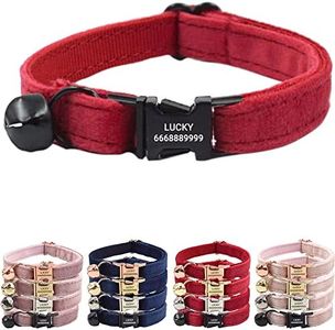 PETDURO Personalized Velvet Cat Collars with Bells & Name Engraved Metal Buckle Customized for Cute Girl Cats and Boy Cats (Small, Red Velvet Black Buckle)