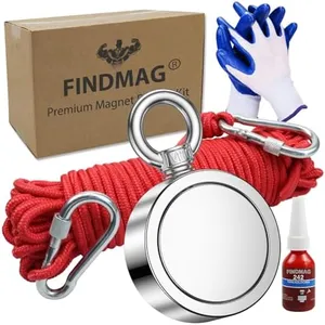 FINDMAG 1000 LBS Fishing Magnet Double Sided Fishing Magnet with Rope, Magnet Fishing Kit for Retrieving Items in River, Lake, Beach, Lawn - 2.95inch Diameter