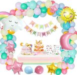 Pastel Balloons Party Decorations for Girl, Garland Arch Kit for Birthday Party with Sun Rainbow Moon Cloud Foil Balloon, Macaron Themed Party Supply Gender Reveal