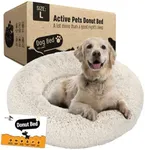 Active Pets Plush Calming Donut Dog Bed - Anti Anxiety Bed for Dogs, Soft Fuzzy Comfort - for Large Dogs, Fits up to 100lbs, 36" x 36" (Large, Beige)