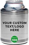 Custom Stainless Steel Can Coolers Set of 100, Personalized Bulk Pack - Great for Beer, Soda, Other Beverages - Silver