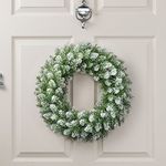 CHRISTOW Frosted Christmas Wreath for Front Door, Luxury Artificial Spruce Wreath with Snow, Home Xmas Decoration, Natural Looking Dual Tone PVC Needles, Easy Hanging for Wall Window (45cm /120 Tips)