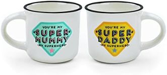 Legami New Bone China Super Mummy and Super Daddy Porcelain Espresso Coffee Mugs