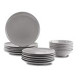 Amazon Basics 18-Piece Dinnerware Set - Smokey Grey, Service for 6