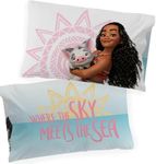 Jay Franco Disney Moana 2 Pack Reversible Pillowcases - Tropical Patchwork Double Sided Pillow Cover - Features Pua, Kids Super Soft Bedding