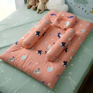 StarAndDaisy Baby Bed, Godari, Toddlers Bed, Baby Bedding, Baby Mattress Cushioned Mattress Sheet with 2 Side Bolster Pillow & 1-Head Pillow, Ideal Boys & Girl Shark Print