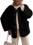 PRETTYGARDEN Women's Warm Winter Coats Casual Long Sleeve Button up Fuzzy Sherpa Fleece Jackets Outerwear (Black,Medium)