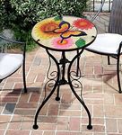 Iron/Glass Round Mosaic Design Side Table Garden Outdoor Patio Flower Plant Stand (Flowers and Butterfly)