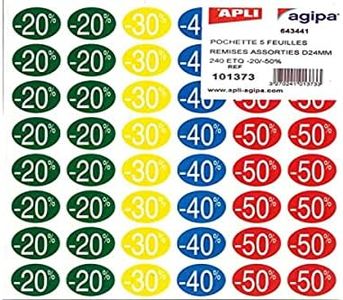 APLI 101373 Etiquetas de Descuentos forma Circular Adhesivo Permanente, Multicolor, 101373 x 24 mm x 5H