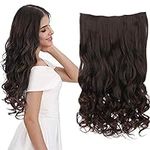 REECHO 20" 1-pack 3/4 Full Head Curly Wave Clips in on Synthetic Hair Extensions HE008 Hair pieces for Women 5 Clips 4.5 Oz Per Piece - Dark brown