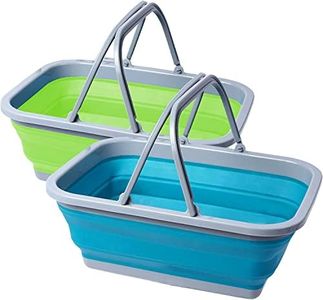 REDCAMP 2 Pack Collapsible Camping Sink, 9L Portable Wash Basin with Handle for Camping Hiking and Home, Blue and Green
