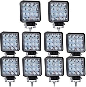 LED Pods for Trucks, 4 Inch LED Truck Work Lights 48W 4000lm 12V 24V Waterproof Square Off Road LED Light Bar for ATV UTV RV Tractor Offroad Driving Lighting 10Pcs