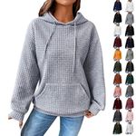 amazon warehouse clearance uk Lightweight Hoodies Women Plaid Drawstring Hoodies With Pockets Casual Long Sleeve Sweatshirts Solid Colour my orders clearance items women