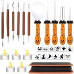 XINYA BAO 28 PCS Pumpkin Carving Kit Tools Halloween Professional Heavy Duty Stainless Steel Carve Knife Set with LED Candle Lights, Stencils, Storage Bag, Gifts & Adults DIY Lantern Decorating.